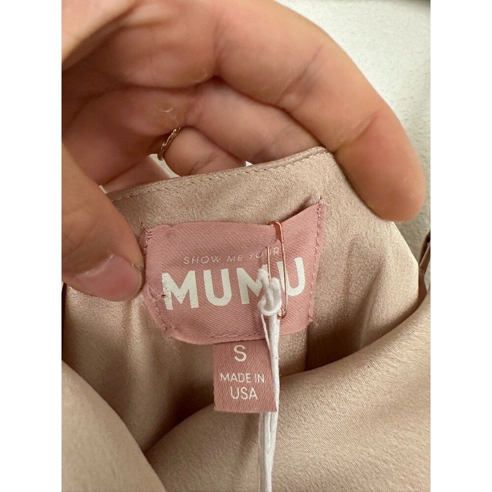 NWT Show Me Your Mumu Tuscany Satin Cowl Neck Slip Dress Champagne Women's Small - Picture 7 of 13